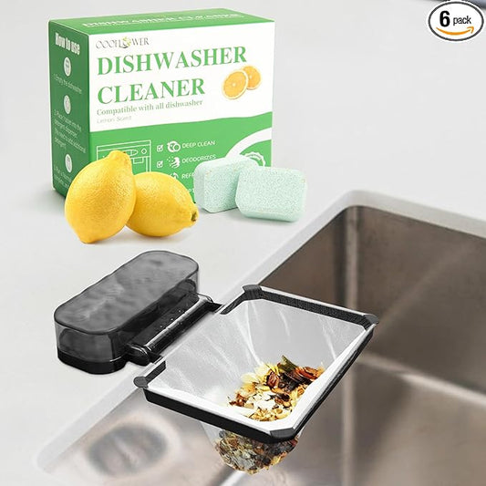 6-pack Dishwasher Cleaner and Deodorizer Tablet for Deep Cleaning all Machine Models,with Sink Drain Filter Basket, Removing Limescale, Odor, Hard Water Residue (Lemon-Scented)