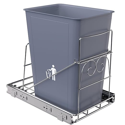 Pull Out Trash Can Under Cabinet, Adjustable Cabinet Trash Can Pull Out Kit Under Sink Slide Out Shelf(Bin Not Included), Fits Min. 12" Opening Cabinet