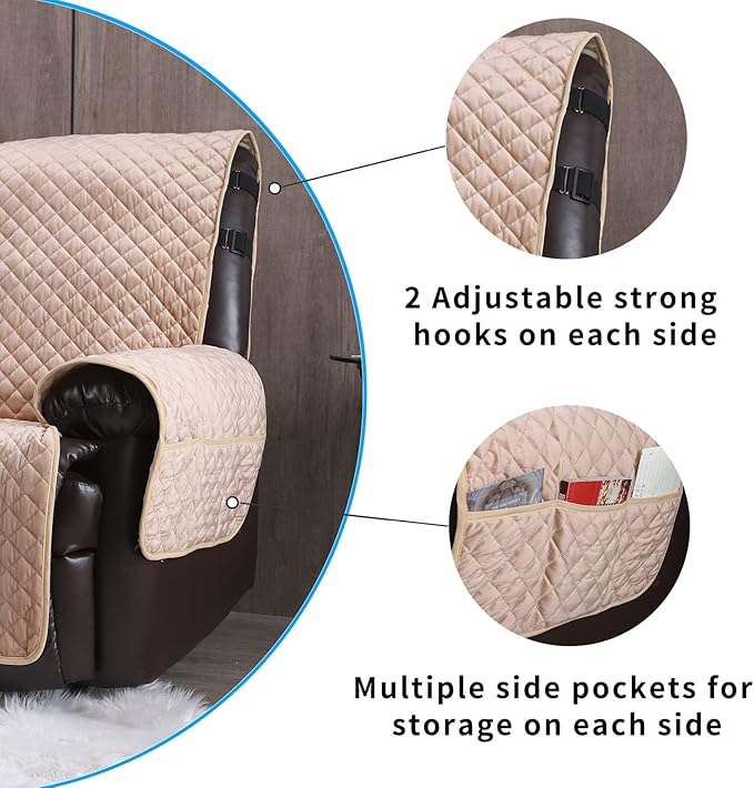 Velvet Recliner Covers Non Slip Waterproof Large Recliner Chair Covers for Leather Chairs Reversible Recliner Sofa Cover for Living Room Recliner Furniture Protectors Covers for Dog Pets Beige 23"