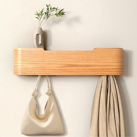 Coat Rack Wall Mount Entryway Organizer Modern Key Holder Wall Mount with Wooden Shelf Entryway Hooks for Bedroom Kitchen Hallway Bathroom for Hanging Coats Hats Dog Leashes Bags Towels
