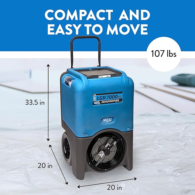 Dri-Eaz LGR 7000XLi Commercial Dehumidifier with Pump F412, 29 Gal, Sleep Mode, Industrial Dehumidifier, Blue