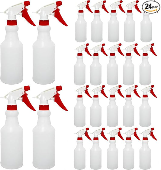 24 Pack 16oz Spray Bottles, Reusable Fine Mist Water Sprayer for Plants, Cleaning, High Output Ultrafine Misting Plastic Spray Bottles for Water, Salon, Garden, Kitchen and Bathroon
