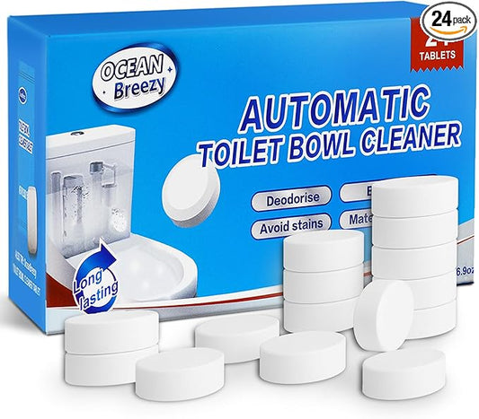 Automatic Toilet Bowl Cleaner Tablets, Bleach & Oxidation Formula for Powerful Cleaning, Deodorizing & Descaling, Long-Lasting Slow-Release Toilet Tank Cleaner, Septic Safe, 24 Tablets