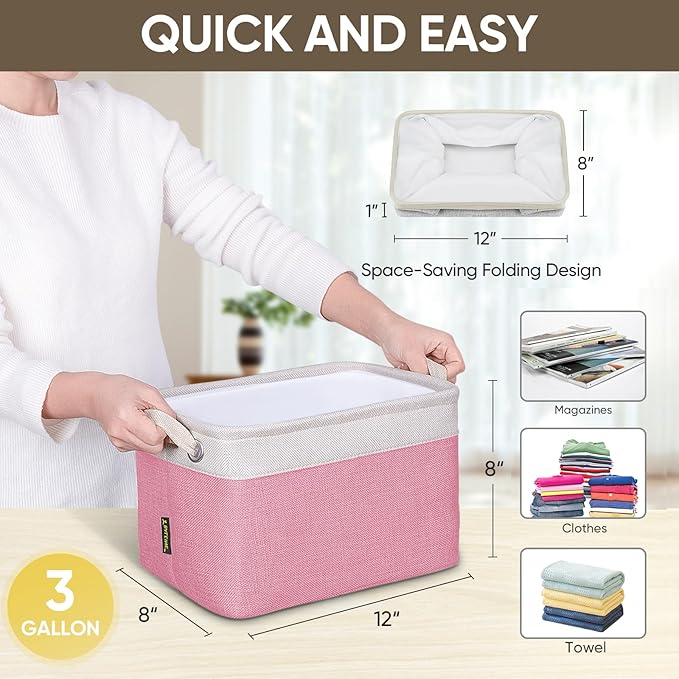 BALEINE 1 Pack Fabric Closet Storage Bins for Shelves, Linen Closet Organizers and Storage, Decorative Baskets for Organizing, Shelf, Clothes, Home, Office (Pink, 12"x8"x8")