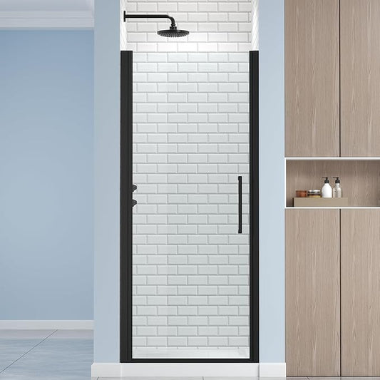 Frameless Pivot Shower Door 28.8-30" W X 72" H, 1/4" (6mm) Clear SGCC Tempered Glass, Hinged Pivot Swing Shower Door, Reversible Installation, Easy to Clean, Matte Black