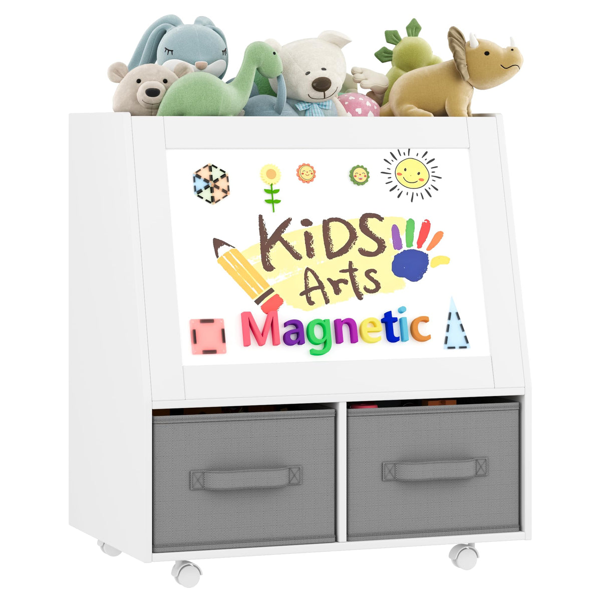 3-in-1 Wooden Toy Storage Organizer with Wheels, 2-Sided - Image 1