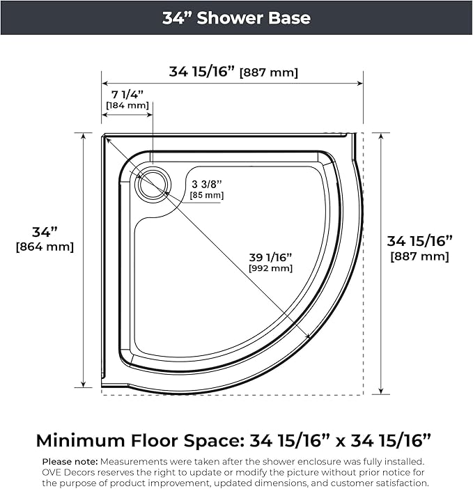 OVE Decors Breeze 34 in. Corner Shower Frosted Sliding Door, With Base and Walls in Chrome Finish