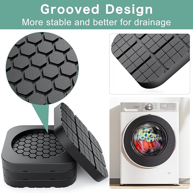 DEWEL Anti Vibration Pads for Washing Machine, Washer and Dryer Pedestals, 8 Pcs Rubber Washer Foot Pads Shock Absorbing & Non-Slip for Laundry Room