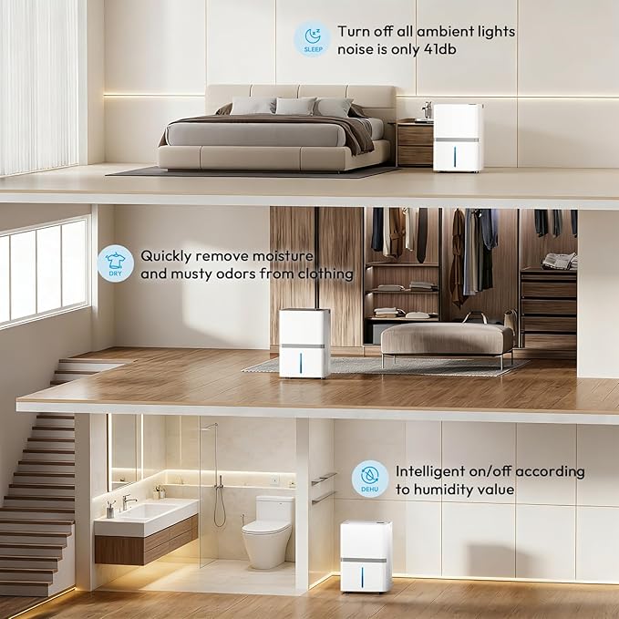 5000 Sq.Ft Dehumidifier for Basement and Home, 75 Pints Most Efficient Energy Star 2025 Dehumidifier with Drain Hose, Smart Humidity Control, 24H-Timer, for Bedroom, Bathroom, Large Room