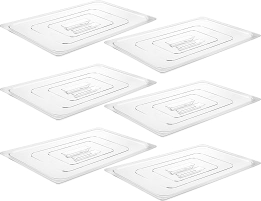 CURTA 6 Pack NSF Food Pan Cover, Full Size Clear Polycarbonate Lid with Handle for Commercial Food Pan, Dishwasher & Freezer Safe Plastic Clear