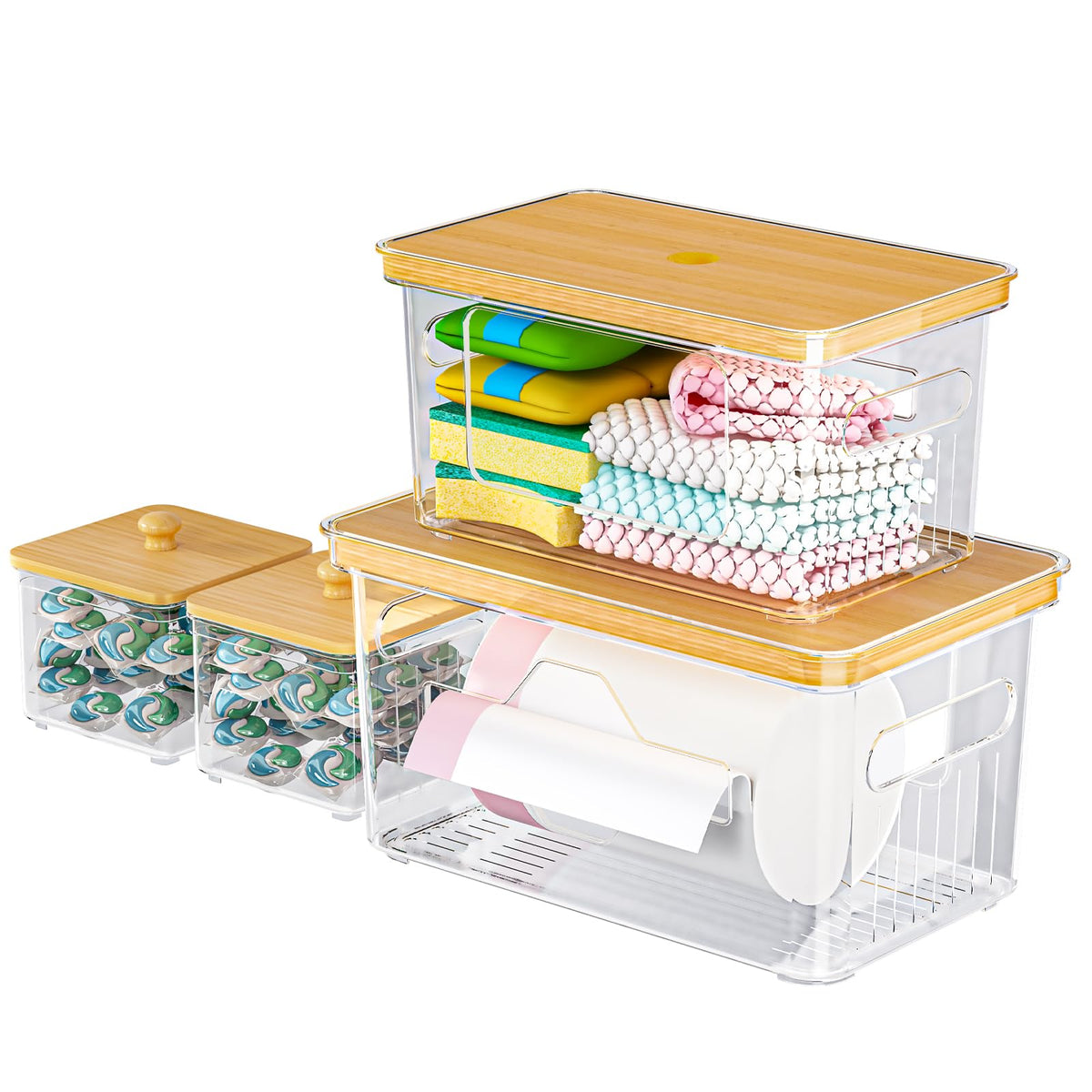 FELIZHOUSE 4 Pack Trash Bag Holder with Bamboo Lid, | All Products - Image 1