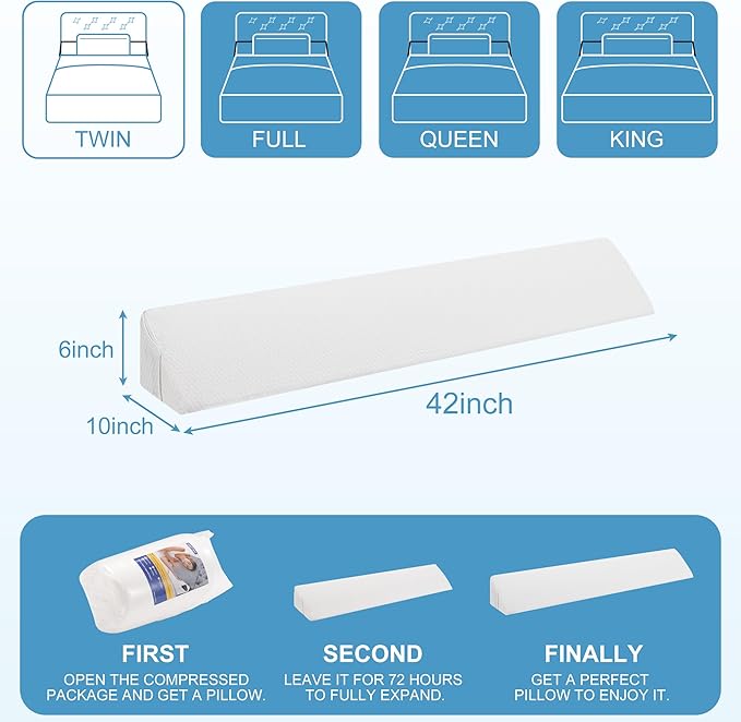 HABUTWAY Twin Size Bed Wedge Pillow for Headboard, Bed Gap Filler(0-8"), Memory Foam Mattress Wedge Pillow Triangle Bloster for Sleeping, Close The Gap Between Headboard and Mattress Space Filler
