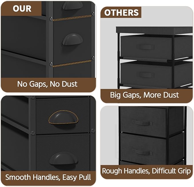 LASZOLA 5 Drawer Narrow Dresser Slim Cabinet Skinny Storage Tower Chest, Ideal for Small Spaces Bathroom Bedroom, Between Washer and Dryer, Lightweight Mobile on Wheels, Sturdy Fabric Drawers, Black
