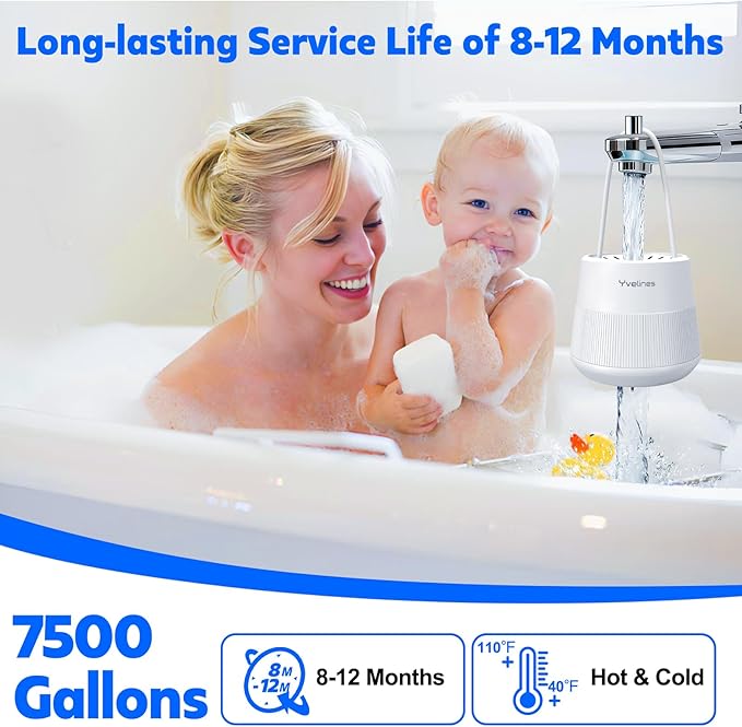15-Stage Bath Water Filter for Tub Faucet, Yvelines 7500 Gallons Bathtub Filter Softens Hard Water & Removes Chlorine for Healthier Skin & Hair, BPA-Free (Black)