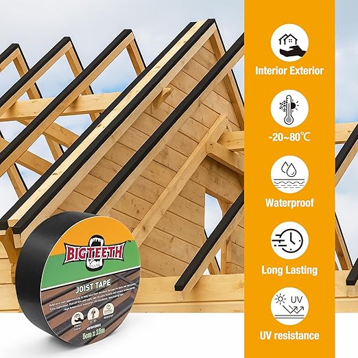 BIGTEETH Joist Tape - 2 inch x 49 Feet Waterproof Butyl Tape,JoistTape for Decking,UV Resistance,Weather Resistant,Butyl FlashingTape for Deck and Roof Joists