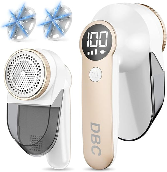 DBC Fabric Shaver with 15000r/Min Powerful Motor, LED Display, 3-Speeds, 6-Leaf Blades, Large Shaving Head Lint Remover for Clothes, Lint Ball, Furniture, Fuzz - Gold & White