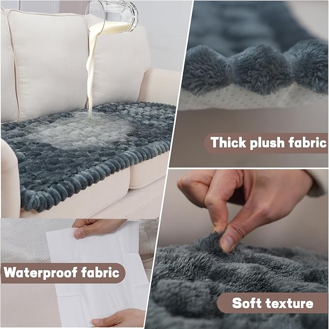 Waterproof Couch Cover for Dogs Washable,Non Slip Fuzzy Durable Couch Covers for 3 Cushion Sofa Pet Friendly Sofa Cover Dog Thick Soft Slipcovers Protector Couches Mat Bed (Grey, 27.6" x 82.7")