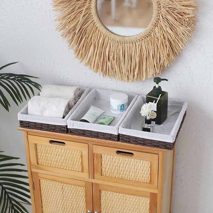 3Pcs Paper Rope Woven Storage Baskets, Delicate Storage Box for Shelves/Bathroom/Kitchen/Living Room/Office Desk/Bedroom. (Brown)