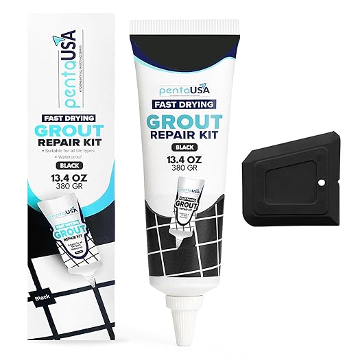 Tile Grout Repair Kit - Black - Premixed Acrylic Sanded Grout, Waterproof Formula, Bathroom & Shower Grout Repair, with Plastic Applicator, 13.4 oz / 380 g / 0.84 lb