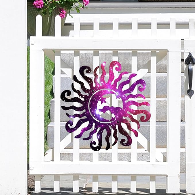 KOYILTD Unique Sun Metal Wall Art Outdoor Decor or Indoor Decor Multicolor and Rust Proof Wall Sculpture Farmhouse Metal Decorative Wall Art for Bedroom Living Room Garden Patio Pool (12 in, Sun C)