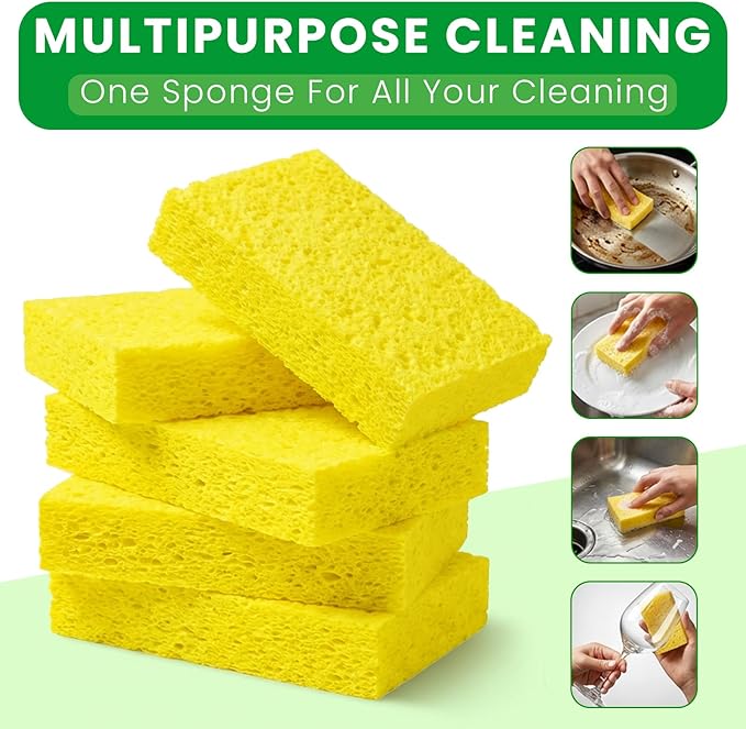 Kitchen Sponges, 24 Count, Non-Scratch Compressed Natural Cellulose Sponges for Dishes, Biodegradable & Compostable, Pop-up for Easy Storage, DIY Crafts and Cleaning