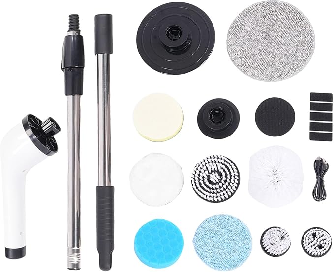 Brrnoo Cordless Electric Cleaning Brush, Multi Speed Adjustable with 3 Interchangeable Brush Heads and Telescopic Handle, IPX7 for Bathroom Kitchen Floors Furniture Cars