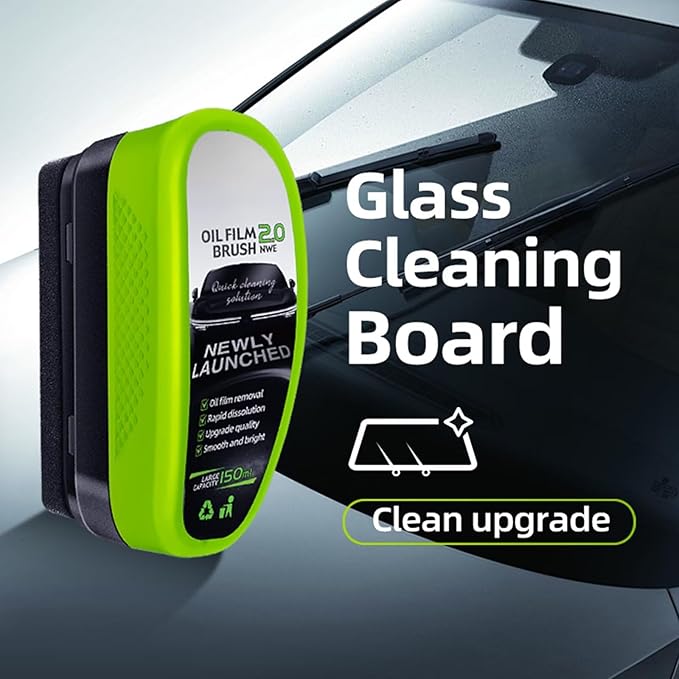 Automotive Oil Film Cleaning Brush, Clear Vision Glass Cleaner, Oil Film Cleaning Brush for Car Windows, Rain Fog and Dirt Removal, Windshield Cleaner Tool, Universal Glass Wipe Board (Green, 2PCS)