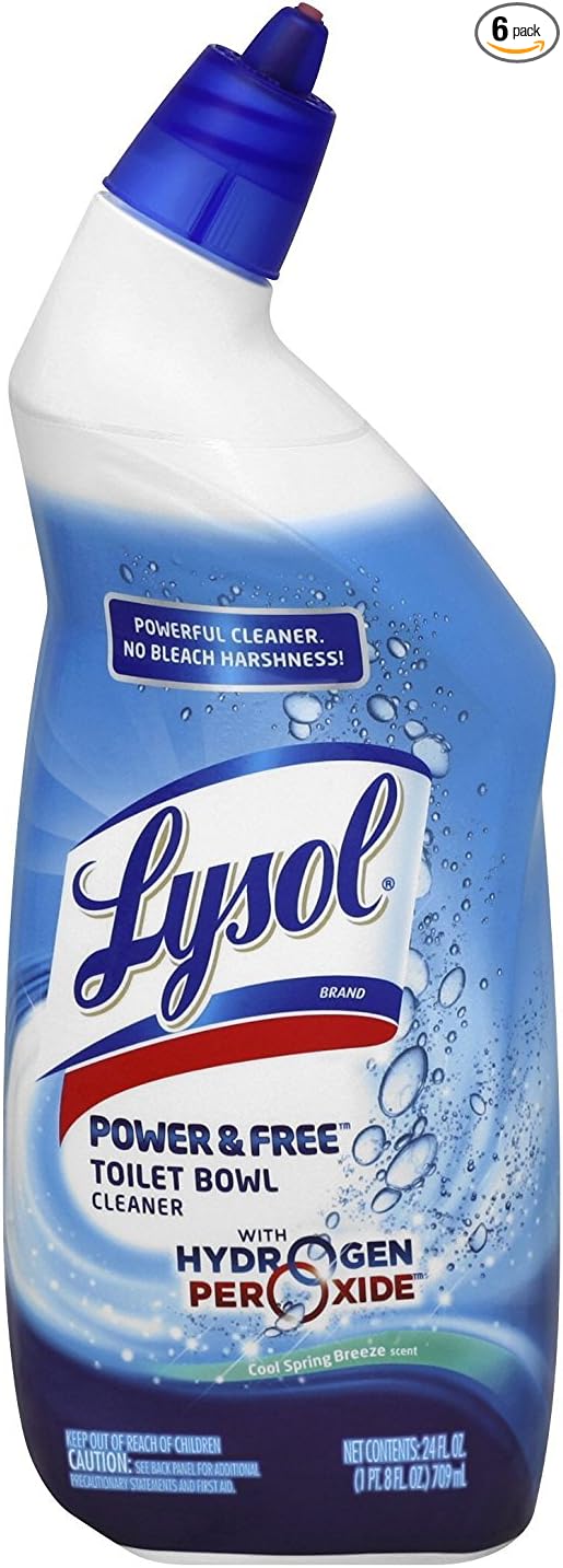 LysolPower and Free Toilet Bowl Cleaner with Hydrogen Peroxide Cool Spring Breeze Scent, 24 Ounce (Pack of 6)