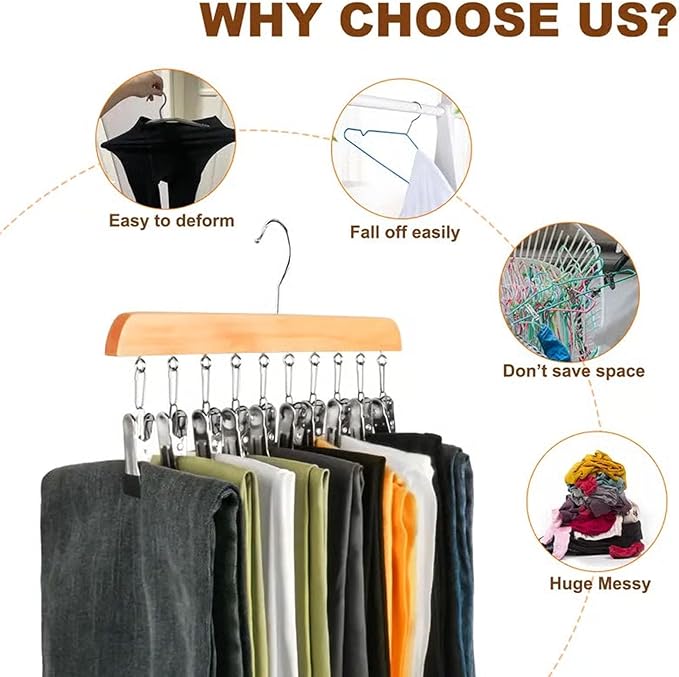 Closet Organizer with 10 Clips - Space Saving Hanging Closet Organizer, 2026 Upgraded Legging Hangers for Closet, 360° Rotating Metal Clips with Silicone Lining for Clothes (Vintage, 2PCS)