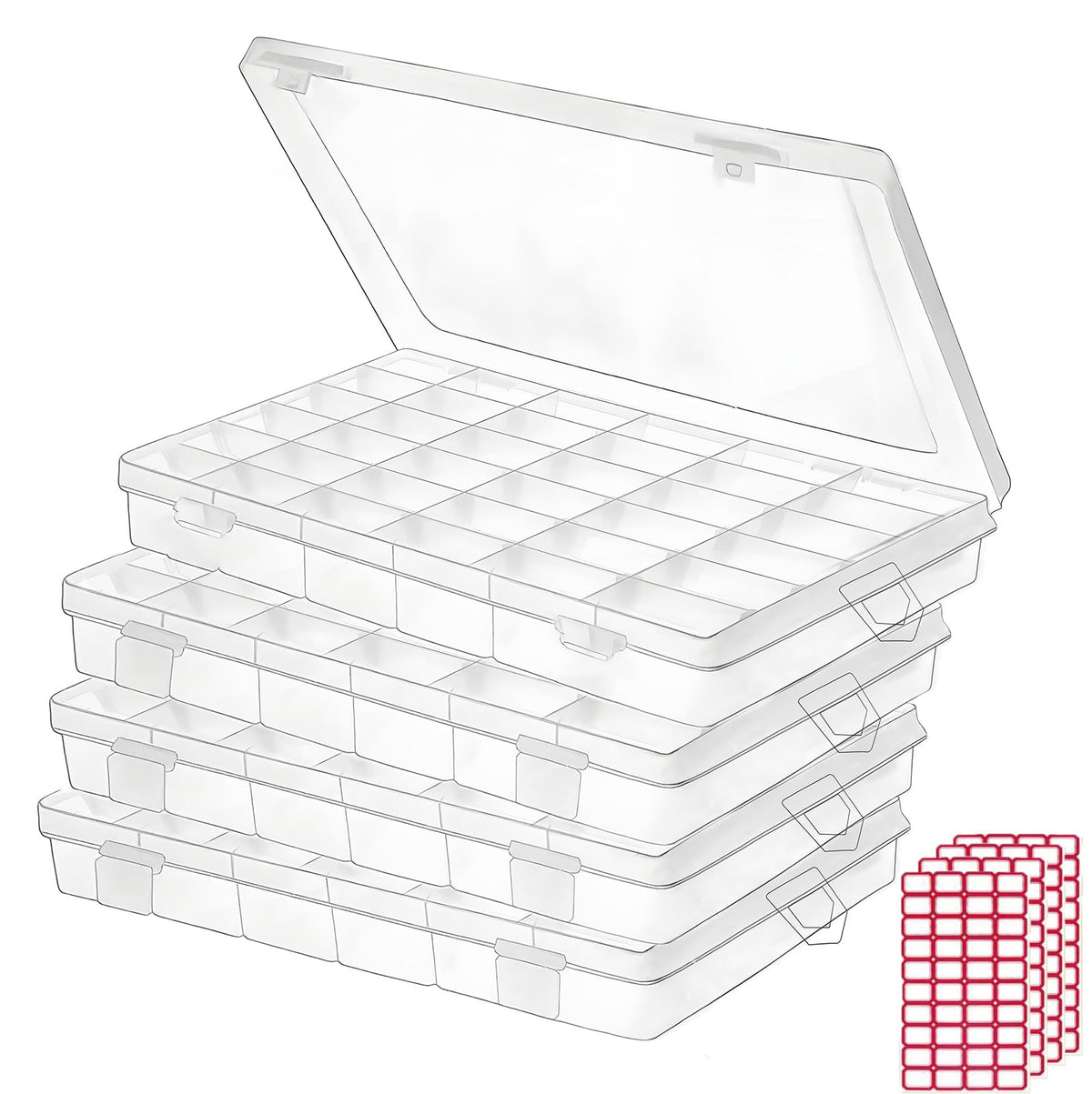 Budreu 4pack 36 Grids Plastic Clear Organizer Box Bead - Image 1