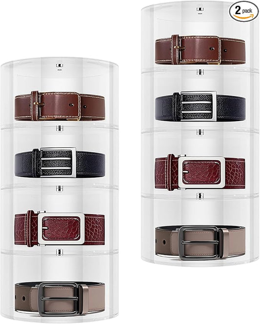 Belt Organizer 8 Compartments Acrylic Belt Storage for Closet with Dust Cover, Transparent Display Case for Belts, Multi-Purpose Display Box, Clear Belt Tie Case for Women Men Home