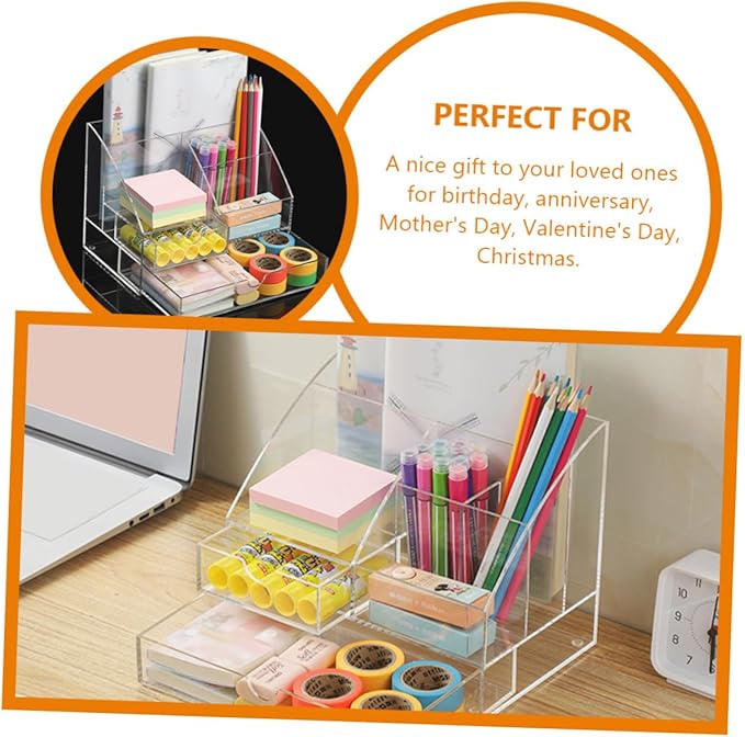Garneck Acrylic Desk Organizer Drawer Multi-compartment Makeup and Office Supplies Storage Box Design for Use for Lipsticks Pens and Accessories