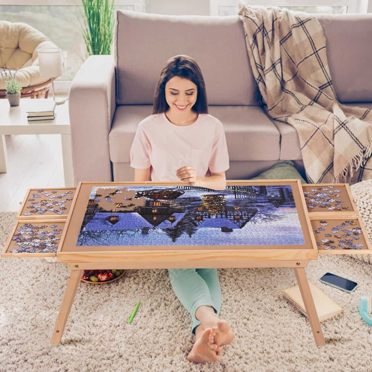 Puzzle Board 1500 Pieces,2 in 1 Jigsaw Puzzle Table with Folding - Image 1