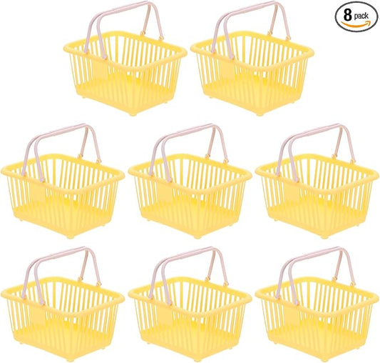 PATIKIL 8PCS Small Plastic Basket,Mini Storage Basket Grocery Tiny Shopping Baskets with Handle Organizer Filtered Water for Organizing Toys Fruits Veggies Snacks, Yellow