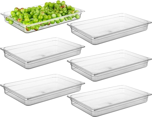 CURTA 6-Pack Full Size 2.5" Deep NSF Polycarbonate Food Pans | Dishwasher & Freezer Safe Clear Container for Prep Tables, Buffet, Salad Bar, Commercial & Home Kitchen