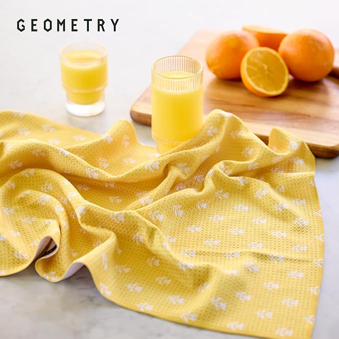 GEOMETRY Tea Towels – Spring & Summer Collection – Quick-Dry, Ultra-Absorbent, Reusable Microfiber Kitchen Towels for Drying & Cleaning - Sunbeam - 2 Pack