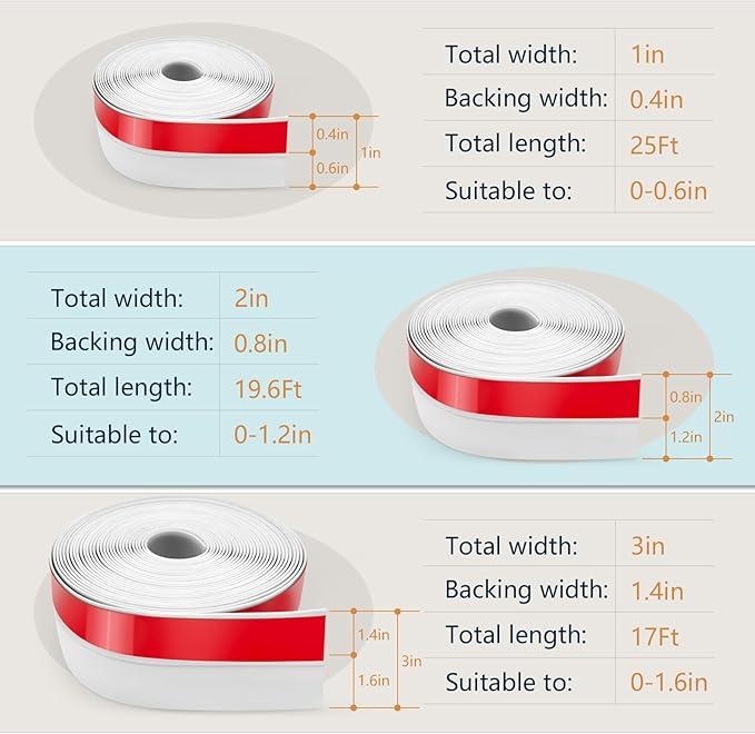 【2026 New Upgrade】 Wide Silicone Weather Stripping Door Seal with Strong Adhesive 1" x 25 ft, Draft Stopper for Garage, Shower & Sliding Doors - Gap & Under Door Protection, White