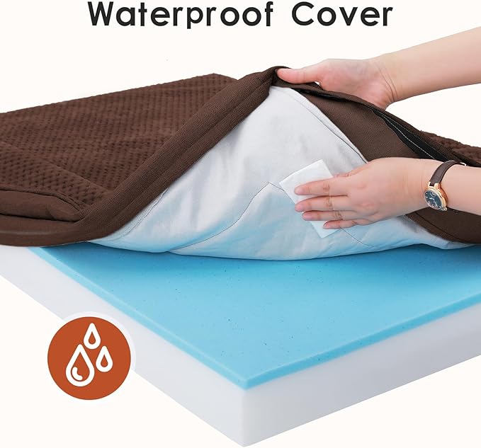 Orthopedic Dog Beds Large Sized Dog, 36x27x6 Inches Memory Foam Pet Bed for Large Dogs, Washable Removable Cover, Nonskid Bottom, Waterproof, Brown Grey