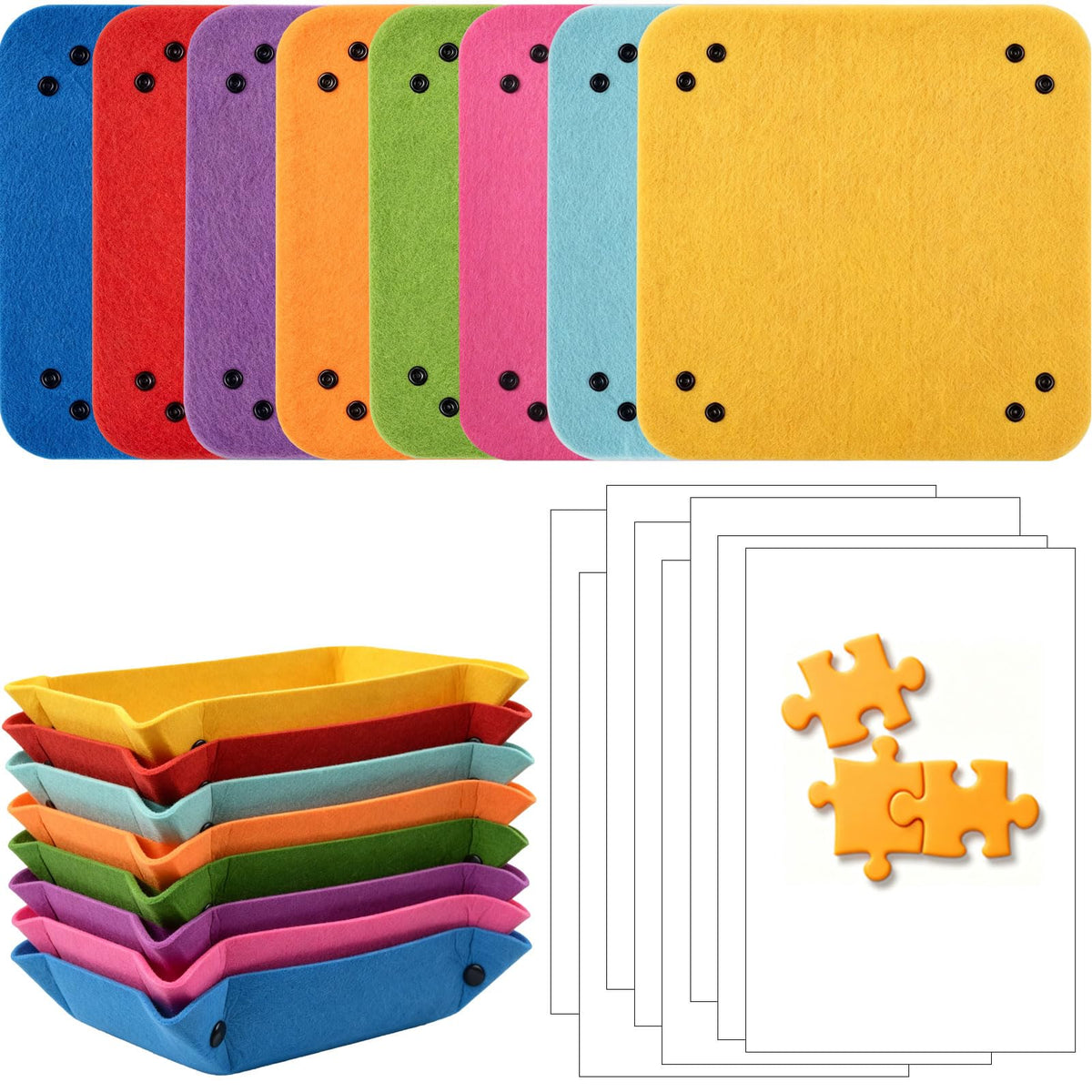 8 Pack Felt Puzzle Sorting Trays with 16 Puzzle Saver - Image 1