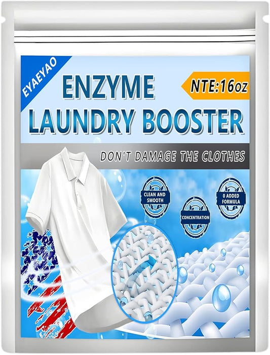 Bio Enzyme Laundry Booster Powder - Ultra-Concentrated Stain & Odor Remover for Whites & Colors | Oxygen Bleach Alternative | Non-Toxic, Biodegradable Formula | Works in All Washing Machines (16 oz)