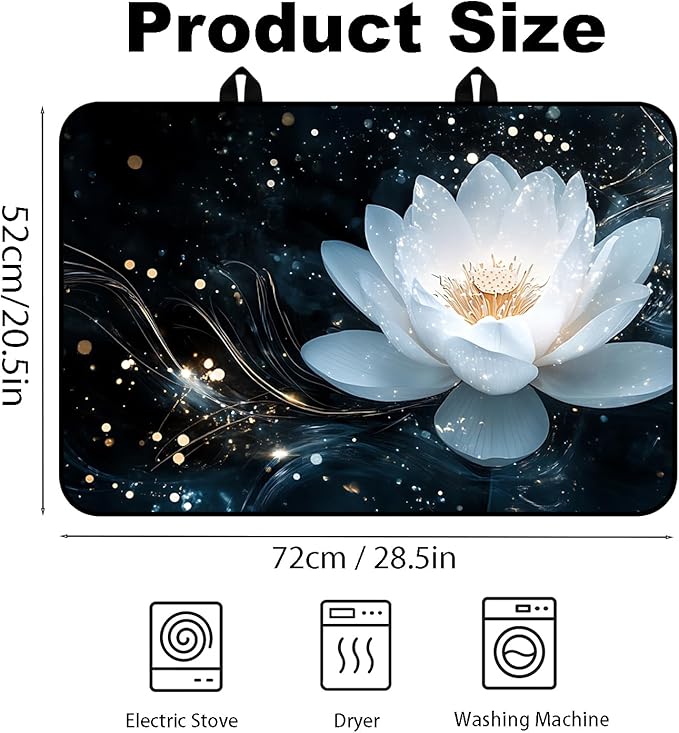 Glass Stove Top Covers for Electric Stove, Heat Resistant Counter Protector Mat, Non Slip Waterproof Surface Cover for Kitchen Counter and Cooktop (Night Lotus, 28"L x 20"W)