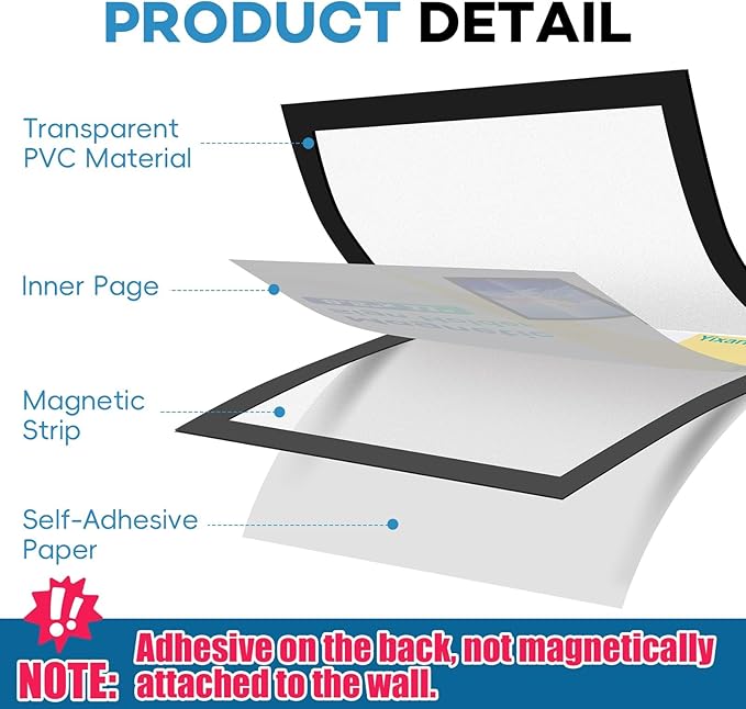 YixangDD 4 Pack Magnetic Sign Holder 8.5 x 11, Self-Adhesive Magnetic Wall Mount Sign Holder, Magnetic Document Holder for Wall Window Office Poster Store
