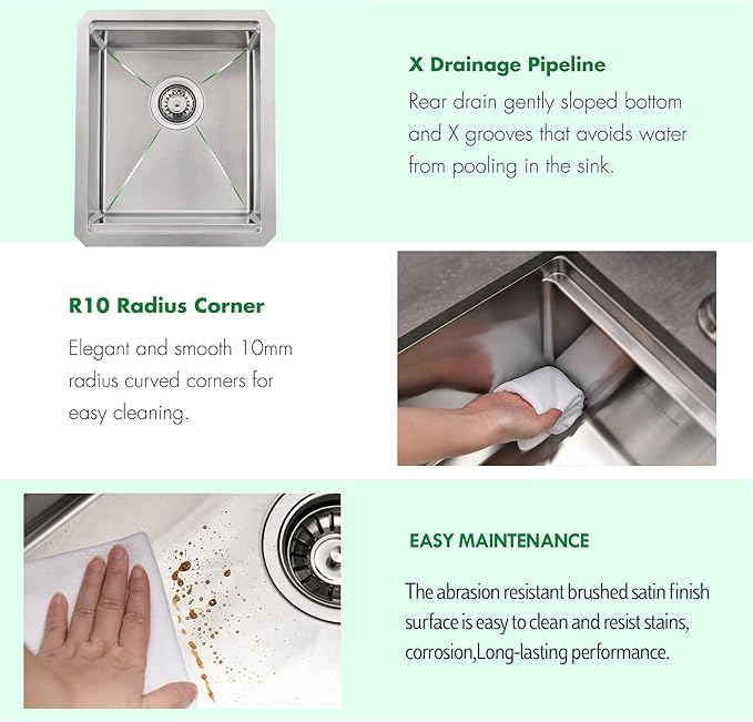 Undermount Kitchen Sink, 15 x 17 x 10 Inch Bar Sink 16 Gauge Stainless Steel Small Sink Kitchen Single Bowl Workstation Sink with Cutting Board