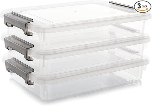 Citylife 3 PCS Plastic Storage Bins with Latching Lids Portable Project Case Clear File Box Stackable Storage Containers for Organizing B5 Paper, Photo, Document, Scrapbook