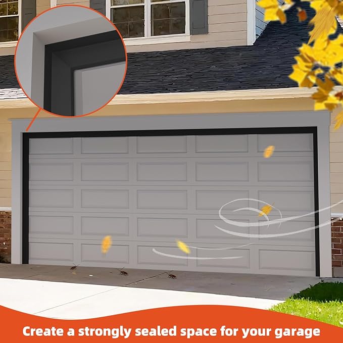 Garage Door Seal Top and Sides，20 FT Universal TPE Weather Stripping Garage Door Trim Seal Weatherproofing Garage Door Seals with Nails and Lids in Black