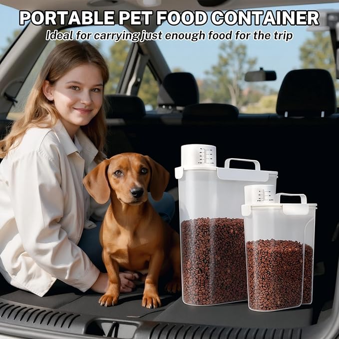 Dog Cat Food Storage Container 5+10 Lbs, Pet Food Container Airtight with Large Spout & Cup, BPA-Free Plastic Food Dispenser for Pet Food, Bird Seed, Rice, Flour-Large 2 Pack