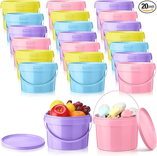 20 Pack 1 Gallon Plastic Bucket with Lids and Handles Food Grade Ice Cream Buckets with Lid Reusable Colorful Multipurpose Food Storage Containers Freeze Safe Ice Cream Tubs for Kitchen