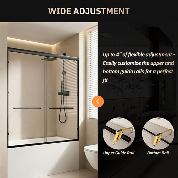 Bathtub Shower Door, 56-60" W x 57" H Semi-Frameless Bypass Double Sliding Tub Door with 1/4 inch Clear Tempered Glass for Walk in Shower, Matte Black