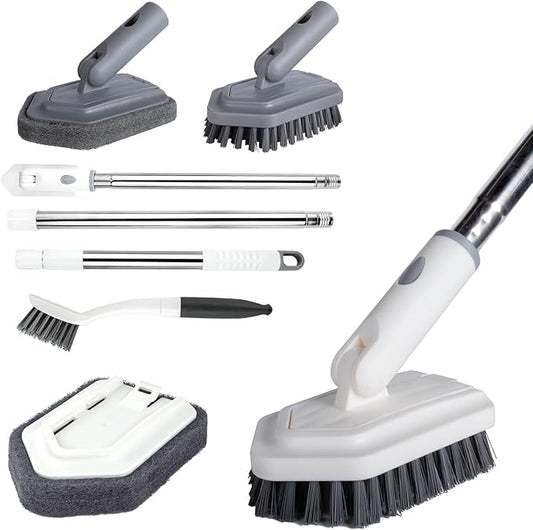 ITTAHO Shower Tile Tub Scrubber Brush with 4 Cleaning Heads,Floor Scrub Brush with 56''Long Handle, Shower Cleaner Brush & Grout Cleaner Brush Set for Shower,Tile, Tub, Bathroom,Kitchen,Walls,Sink