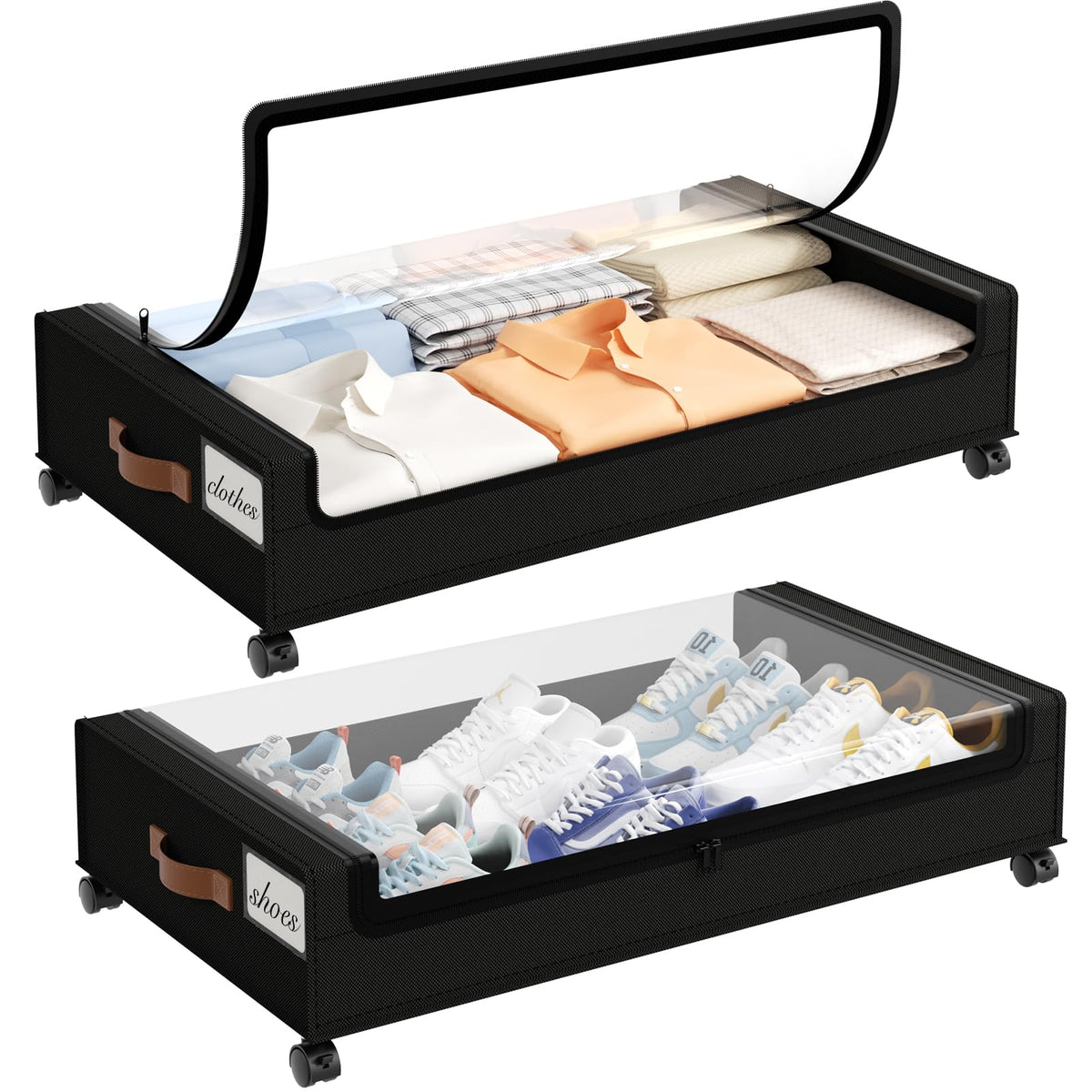 Yecaye 60L Under Bed Storage with Wheels, 2 Pack, Black - Image 1
